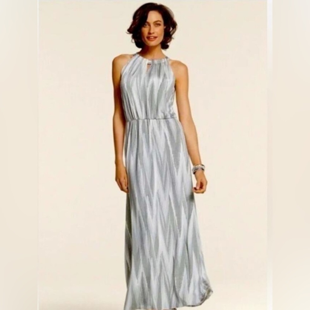 Chico's A Time to Shine Chevron Halter Maxi Dress White Gray Size 4/XXL/20